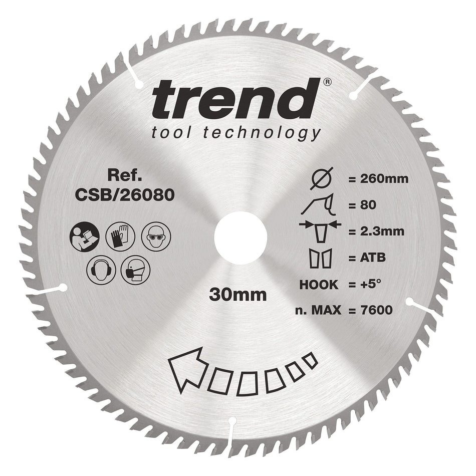 Trend Tools CSB/26080 Trend Wood Circular Saw Blade 260Mm X 30Mm X 80T