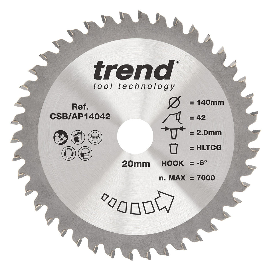 Trend Tools CSB/AP14042 Trend Aluminium/Plastic Circular Saw Blade 140Mm X 20Mm X 42T