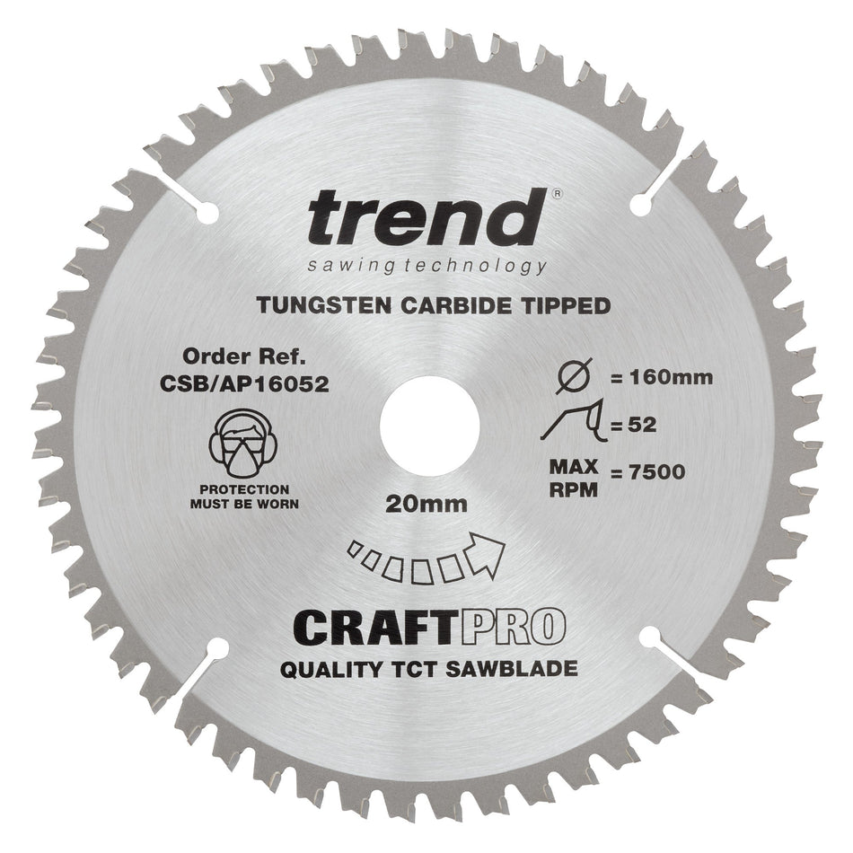 Trend Tools CSB/AP16052 Trend Aluminium/Plastic Circular Saw Blade 160Mm X 20Mm X 52T
