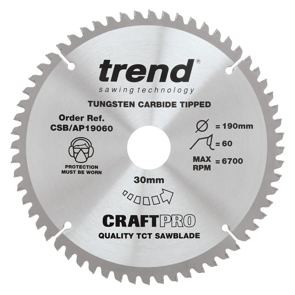 Trend Tools CSB/AP19060 Trend Aluminium/Plastic Circular Saw Blade 190Mm X 30Mm X 60T