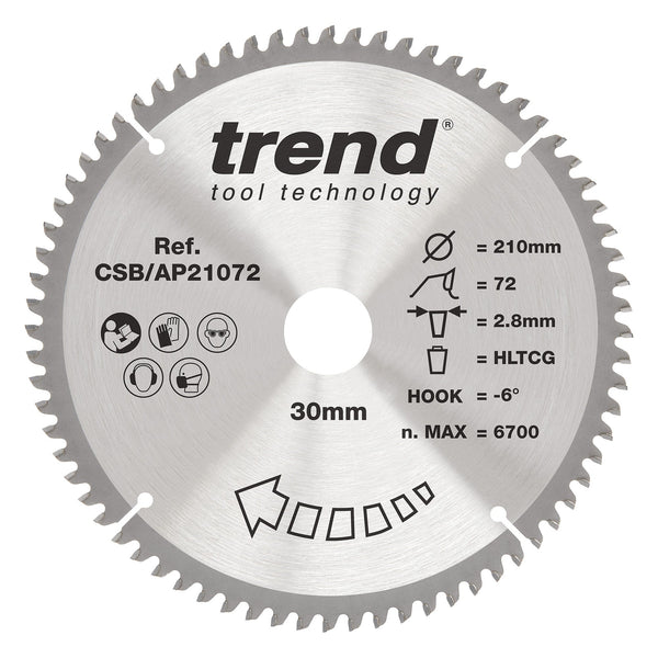 Trend Tools CSB/AP21072 Trend Aluminium/Plastic Circular Saw Blade 210Mm X 30Mm X 72T