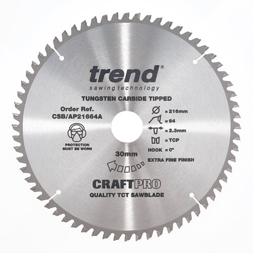 Trend Tools CSB/AP21664A Trend Aluminium/Plastic Circular Saw Blade 216Mm X 30Mm X 64T