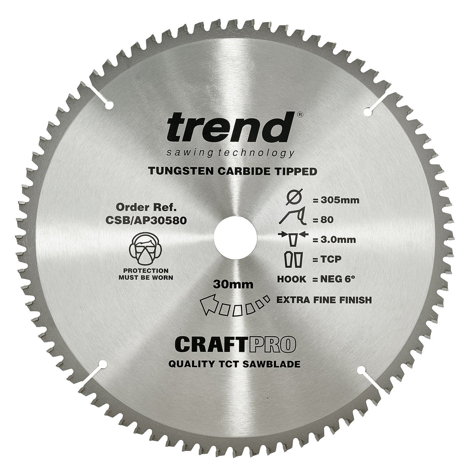 Trend Tools CSB/AP30580 Trend Aluminium/Plastic Circular Saw Blade 305Mm X 30Mm X 80T