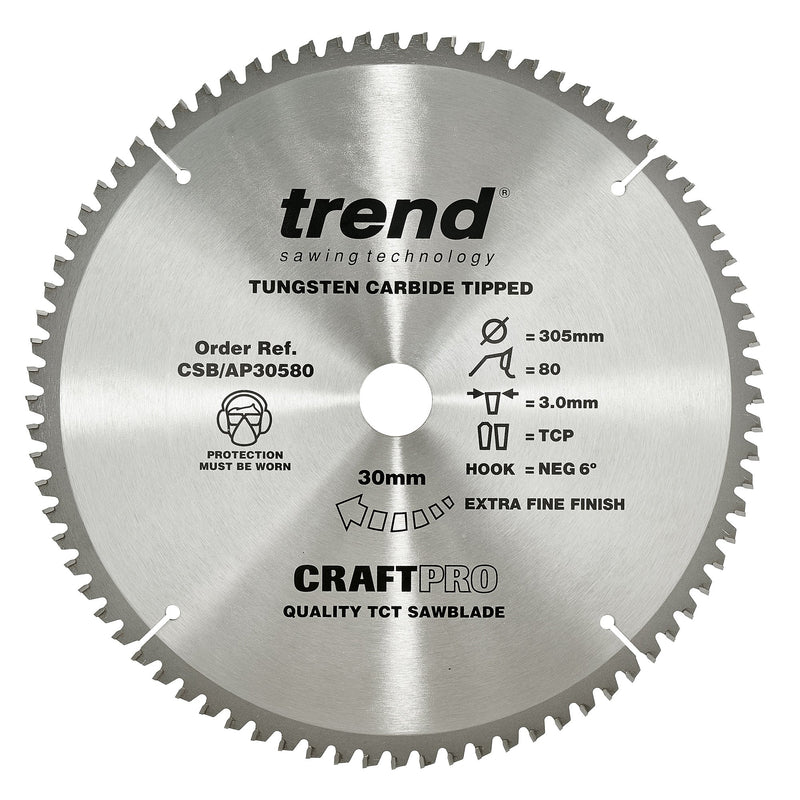 Trend Tools CSB/AP30580 Trend Aluminium/Plastic Circular Saw Blade 305Mm X 30Mm X 80T
