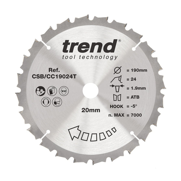 Trend Tools CSB/CC19024T Trend Wood Cordless Mitre Saw Blade 190Mm X 20Mm X 24T