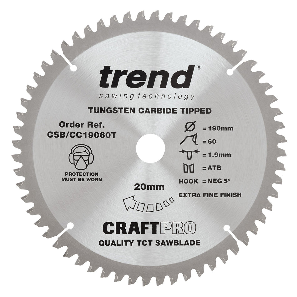 Trend Tools CSB/CC19060T Trend Wood Cordless Mitre Saw Blade 190Mm X 20Mm X 60T