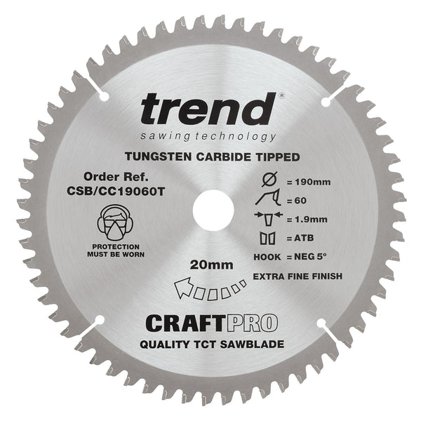 Trend Tools CSB/CC19060T Trend Wood Cordless Mitre Saw Blade 190Mm X 20Mm X 60T