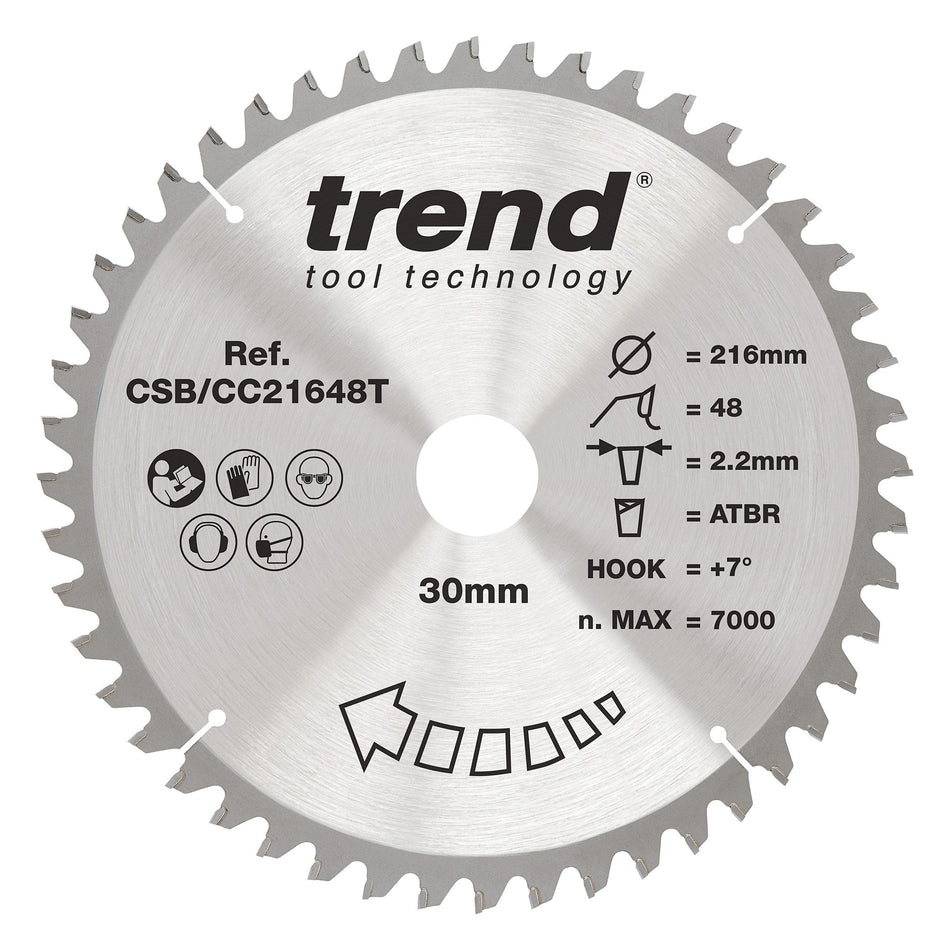Trend Tools CSB/CC21648T Trend Wood Cordless Atbr Mitre Saw Blade 216Mm X 30Mm X 48T