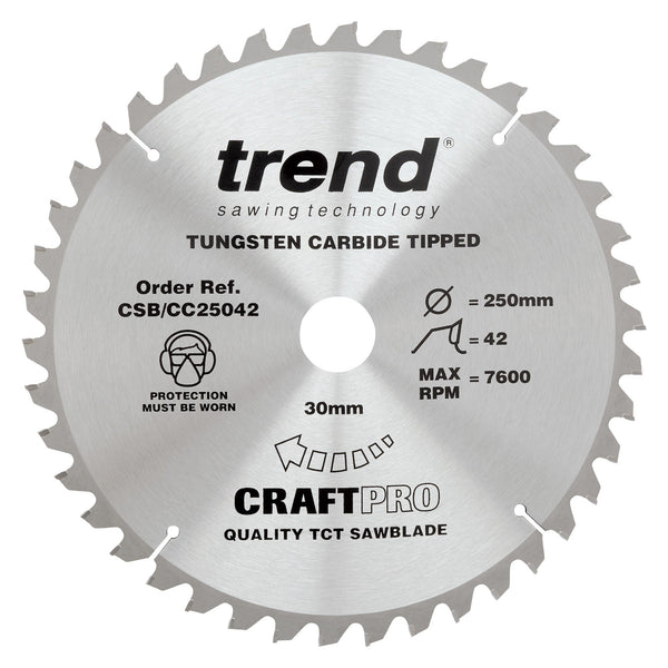 Trend Tools CSB/CC25042 Trend Wood Mitre Saw Blade 250Mm X 30Mm X 42T