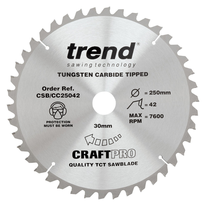 Trend Tools CSB/CC25042 Trend Wood Mitre Saw Blade 250Mm X 30Mm X 42T