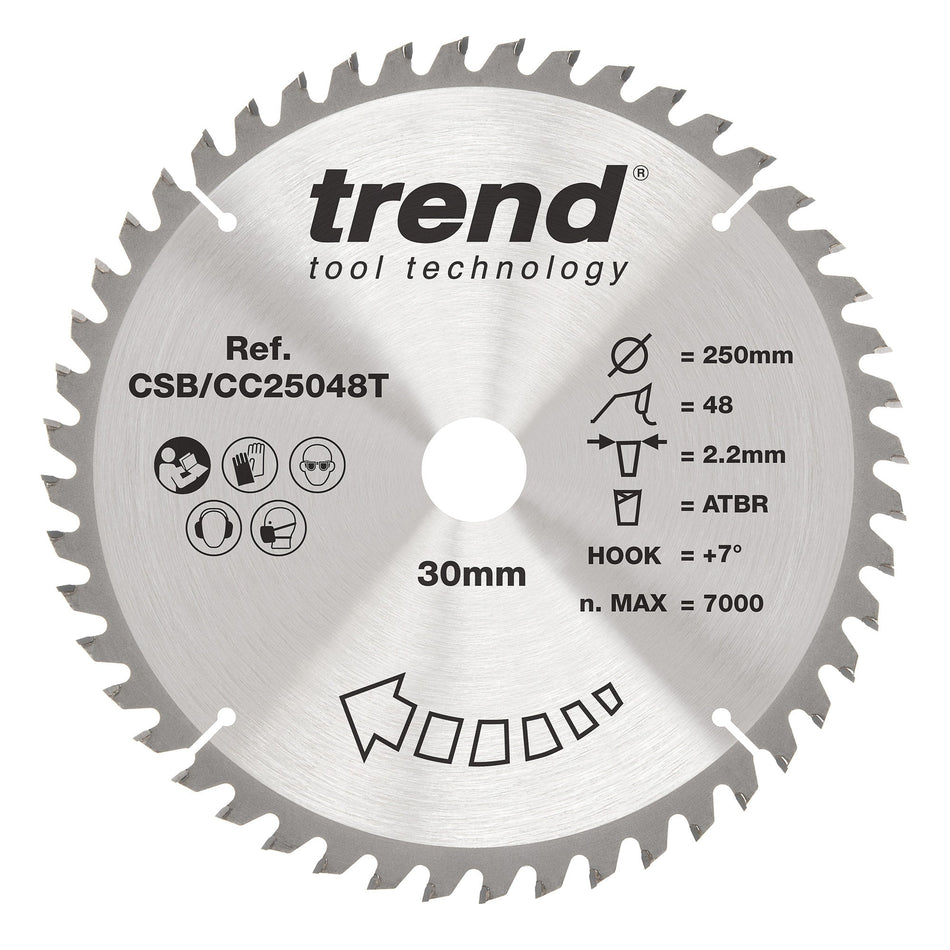Trend Tools CSB/CC25048T Trend Wood Cordless Atbr Mitre Saw Blade 250Mm X 30Mm X 48T