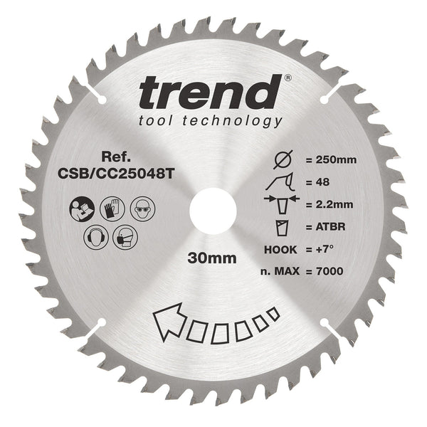 Trend Tools CSB/CC25048T Trend Wood Cordless Atbr Mitre Saw Blade 250Mm X 30Mm X 48T