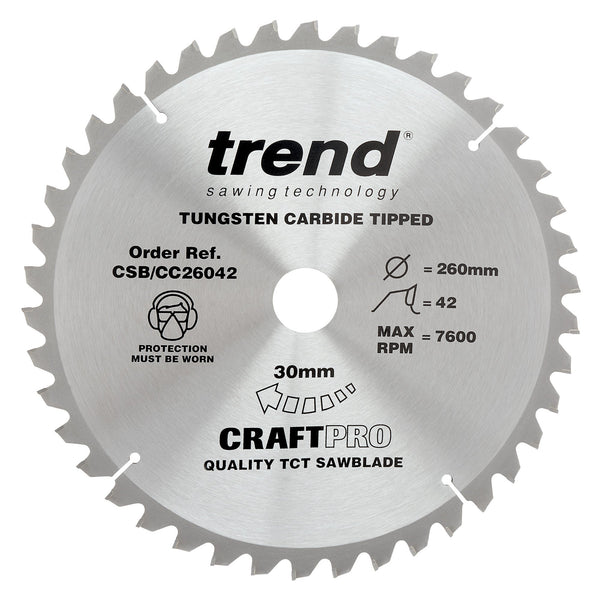 Trend Tools CSB/CC26042 Trend Wood Mitre Saw Blade 260Mm X 30Mm X 42T