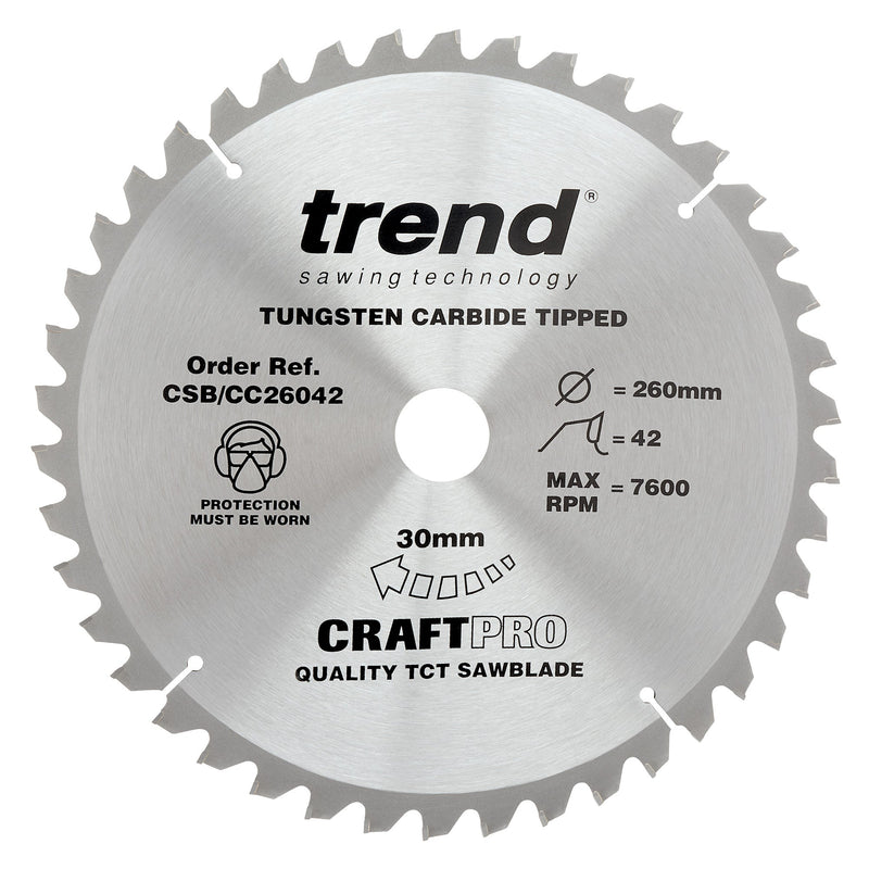 Trend Tools CSB/CC26042 Trend Wood Mitre Saw Blade 260Mm X 30Mm X 42T