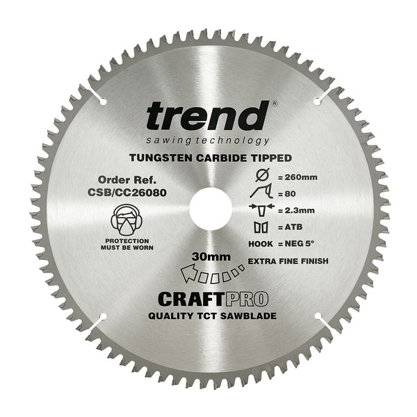 Trend Tools CSB/CC26080 Trend Wood Mitre Saw Blade 260Mm X 30Mm X 80T