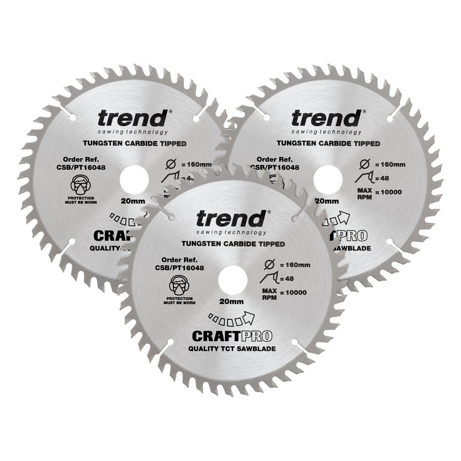 Trend Tools CSB/PT160/3PK Trend Laminate/Hpl Circular Saw Blade 160Mm X 20Mm X 48T, 3 Pack