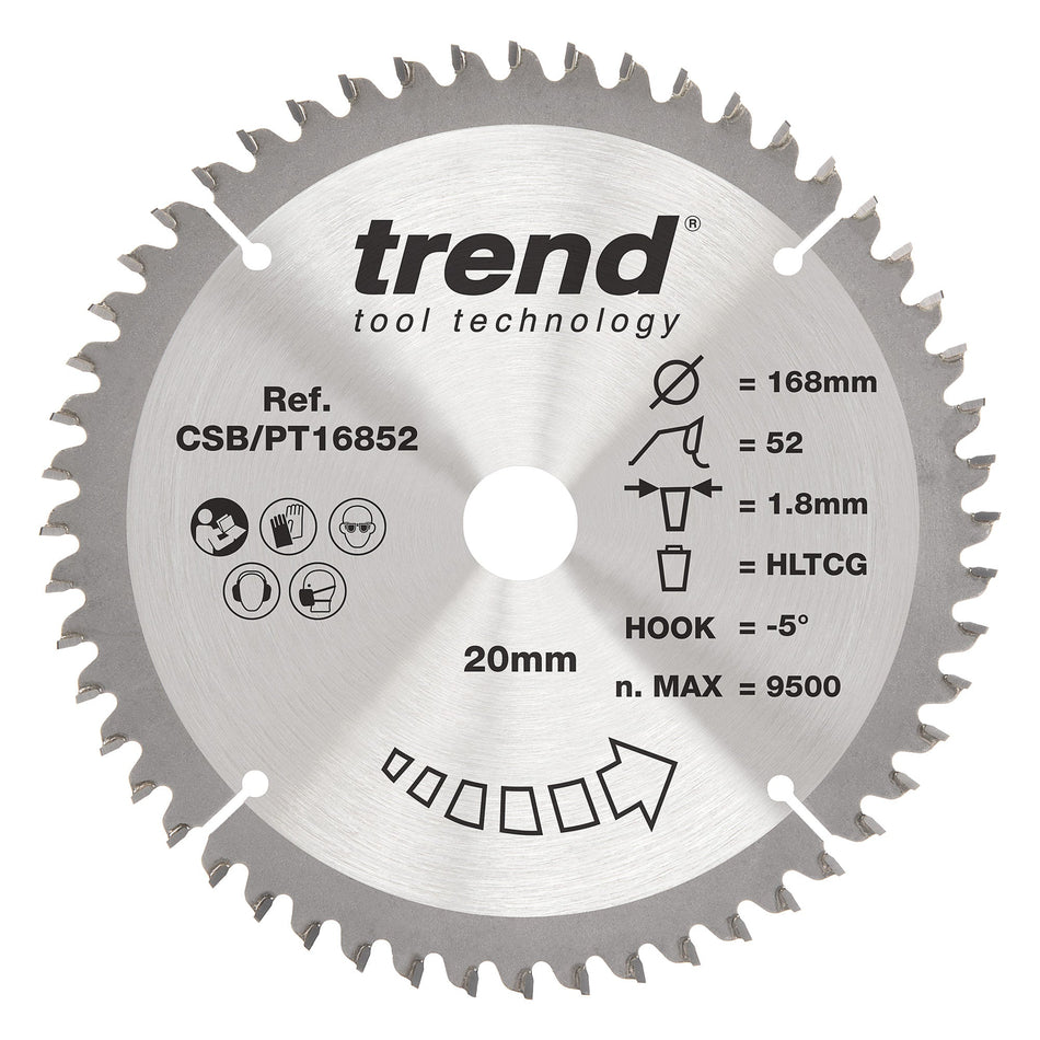 Trend Tools CSB/PT16852 Trend Laminate/Hpl Circular Saw Blade 168Mm X 20Mm X 52T