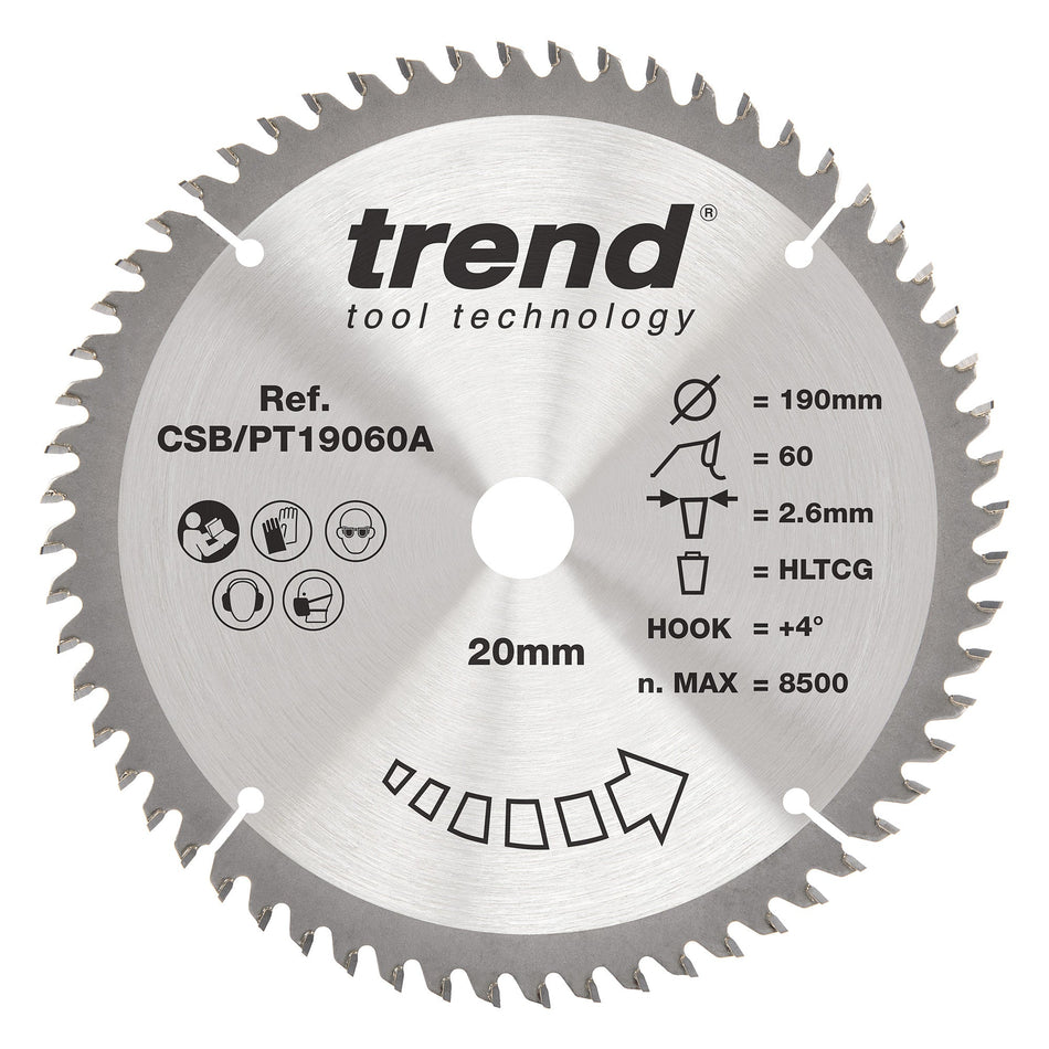 Trend Tools CSB/PT19060A Trend Laminate/Hpl Circular Saw Blade 190Mm X 20Mm X 60T
