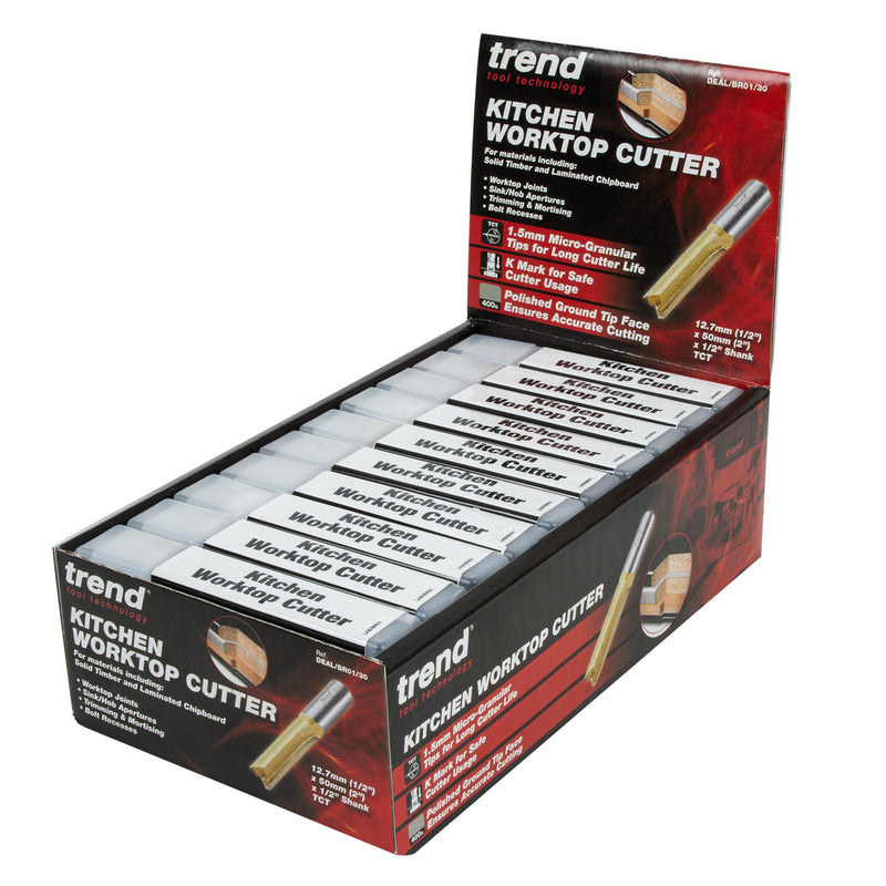 Trend Tools DEAL/BR01/30 Trend 1/2" Tct Two Flute Straight Worktop Router Cutter 12.7Mm X 50Mm, 30 Pack