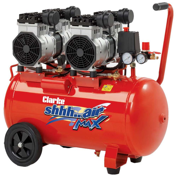 Clarke 2242050 SHHH50/350 Shhh Air Max Twin Pump 16.9cfm 50 Litre 3.5HP Low Noise Compressor (230V)
