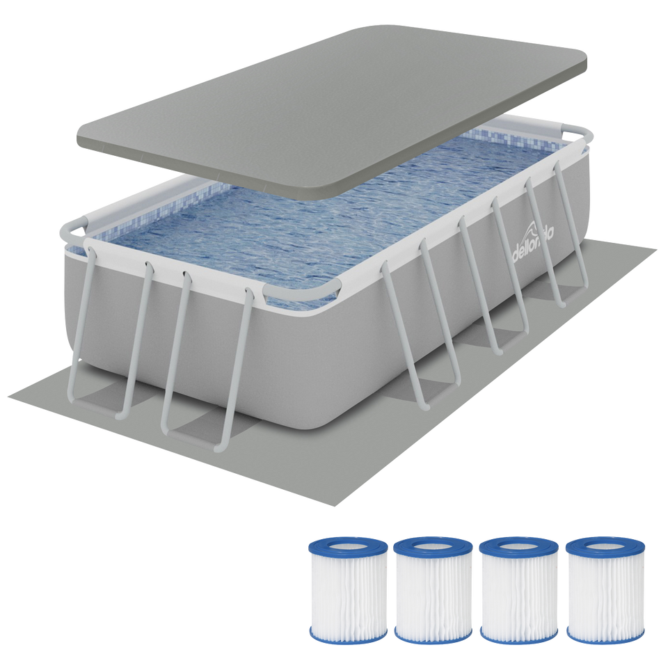Dellonda DL139 Deluxe Steel Frame Swimming Pool with Filter Pump 13ft, Top Cover, Ground Sheet, Additional Filters