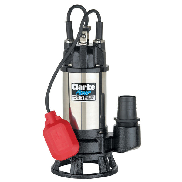 Clarke 7230290 HSEC650A 2" 665W 290Lpm 9.5m Head Industrial Submersible Dirty Water Cutter Pump with Float Switch (230V)