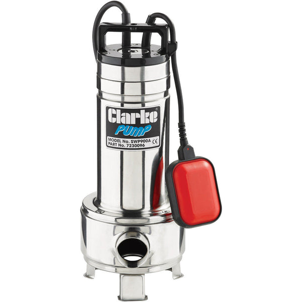Clarke 7230096 SWP900A 1_" 1100W 350Lpm 9m Head Heavy Duty Submersible Sewage Pump with Float Switch (230V)