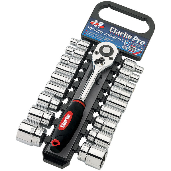 Clarke 1700766 PRO360 19 Piece _" Drive Ratchet & Socket Set