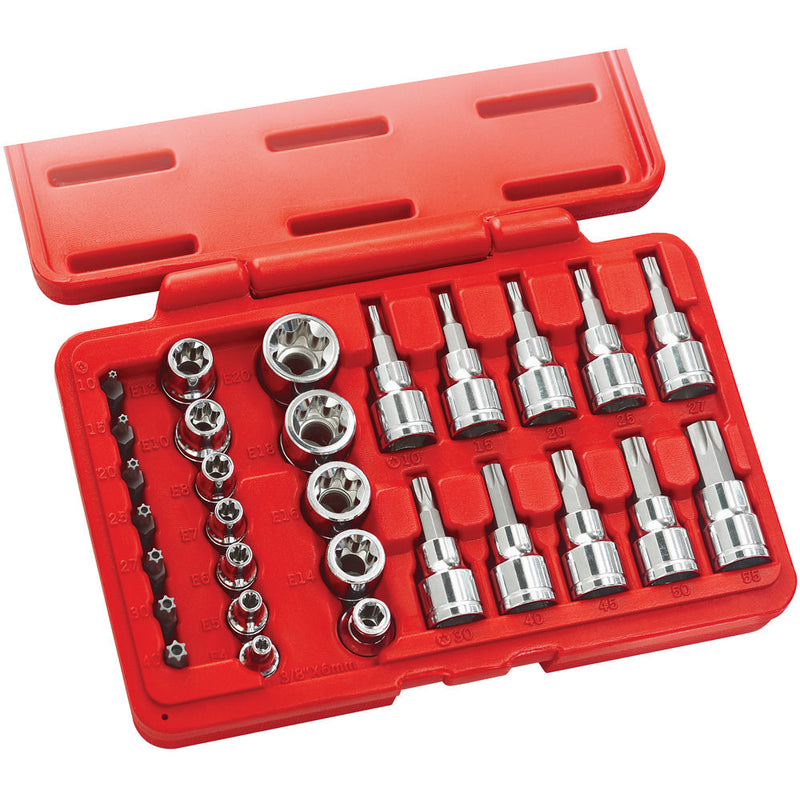 Clarke 1700762 PRO356 29 Piece 3/8" & 1/4" Drive Torx Socket & Bit Set