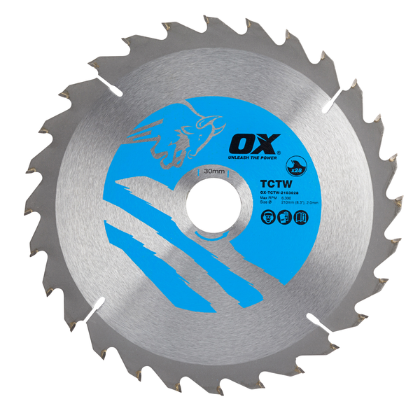OX Tools OX-TCTW-2103028 Wood Cutting Circular Saw Blade 210/30mm, 28 Teeth ATB