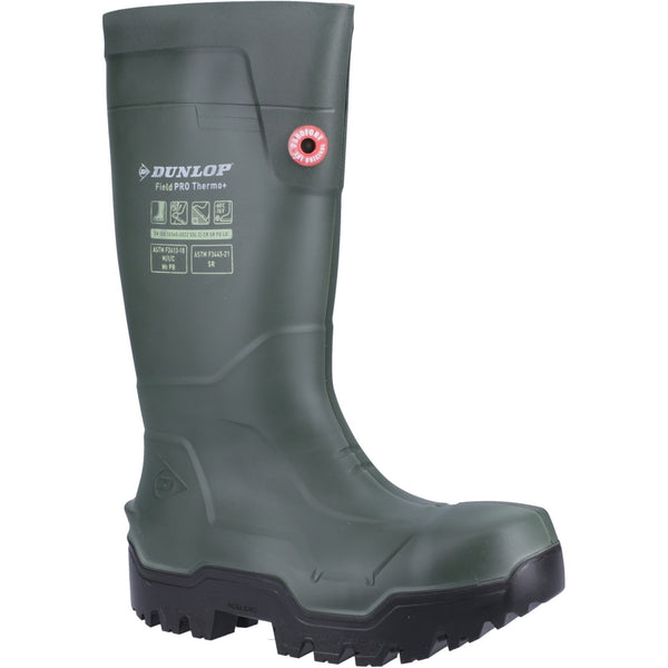 Dunlop 37632-70092 FIELDPRO THERMO+ Safety Wellington - Unisex, Green