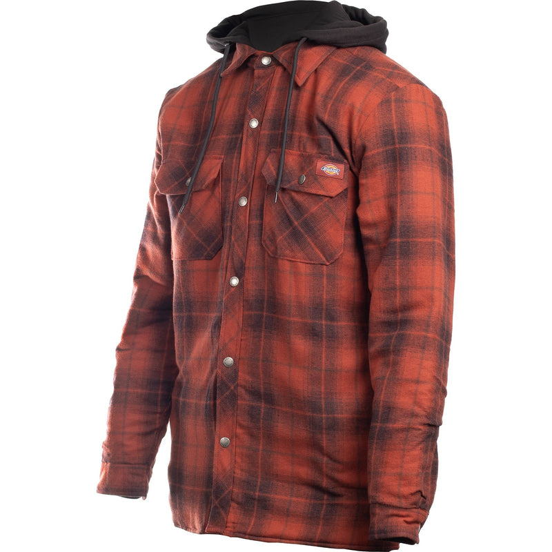 Dickies 38224-71271 Fleece Hood Flannel Shirt Jacket - Mens, Brick