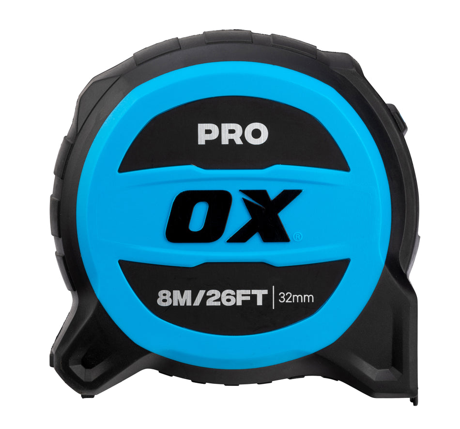 OX Pro 8m/26ft Tuff Blade Tape Measure - Magnetic Dual Hook & 32mm Wide Blade