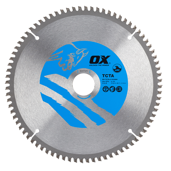 OX Tools OX-TCTA-2163080 Alu/Plastic/Laminate Cutting Circular Saw Blade 216/30mm, 80 Teeth TCG