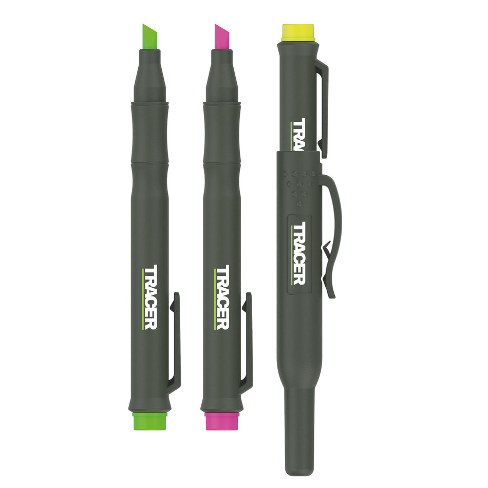 TRACER Highlighter Markers Pk3 (Yellow, Pink, Green) c/w Site Holsters