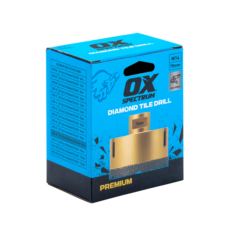 Premium M14 Dry Cut Diamond Tile Drill - 75mm