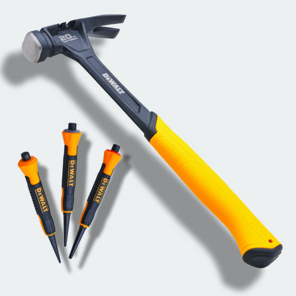 DeWalt DWHT51009-0 20oz Curved Claw Hammer with DWHT0-58018 3pc Nail Set