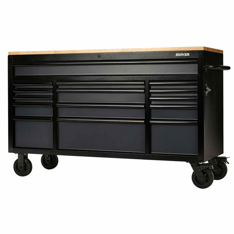 Draper 27225 BUNKER 15 Drawer Workbench Roller Tool Cabinet, 61" Grey