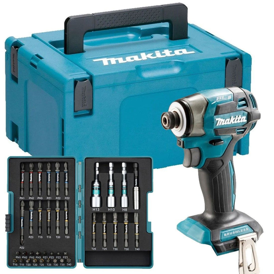 Makita DTD173ZJX2 18v LXT Cordless Brushless Impact Driver Body Only In Carry Case + FREE E-26179 impact Premier 38 Piece Torsion Bit Set C & E Form