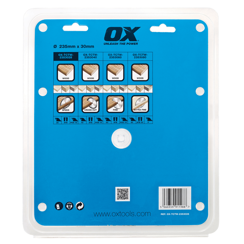 OX Tools OX-TCTW-2353040 Wood Cutting Circular Saw Blade 235/30mm, 40 Teeth ATB