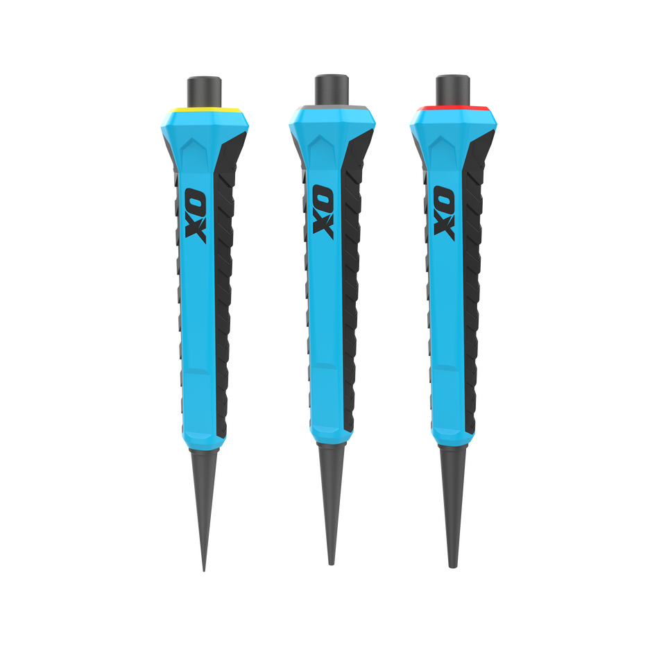 OX Tools OX-P095031 Pro Nail Punch w/ Grip 3-Pack ‚Äì 0.8mm, 1.6mm, 2.4mm