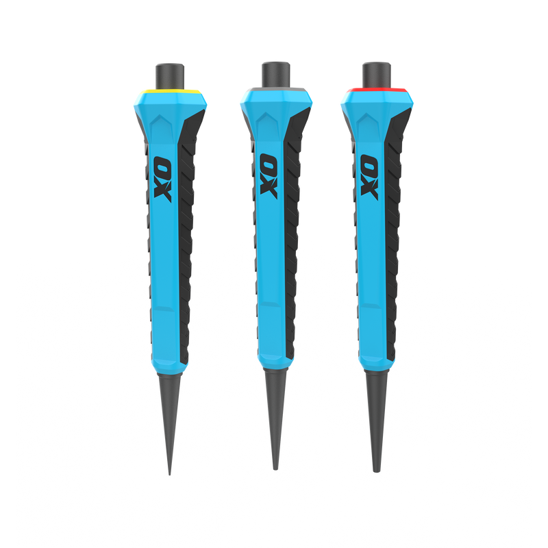 OX Tools OX-P095031 Pro Nail Punch w/ Grip 3-Pack ‚Äì 0.8mm, 1.6mm, 2.4mm