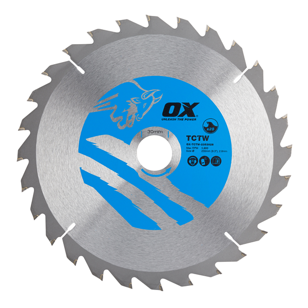 OX Tools OX-TCTW-2353028 Wood Cutting Circular Saw Blade 235/30mm, 28 Teeth ATB