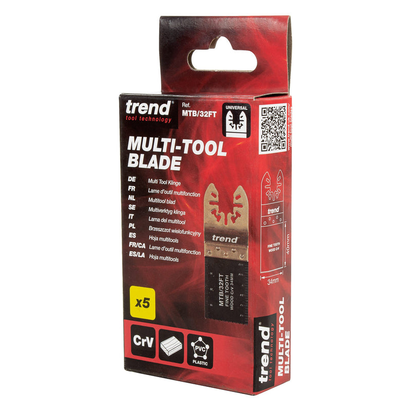 Trend Tools MTB/32FT Universal 34Mm Fine Tooth Crv Multi-Tool Blades, 5 Pack