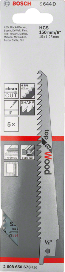 Bosch 2608650673 S 644 D Top for Wood Reciprocating Saw Blade For reciprocating saws