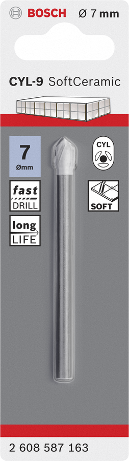 Bosch 2608587163 CYL-9 SoftCeramic Tile Drill Bit For rotary drills/drivers, For impact drill/drivers 7.0mm