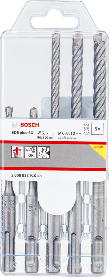 Bosch 2608833910 PRO SDS plus-5X Hammer Drill Bit Set For rotary hammer drills, For breakers