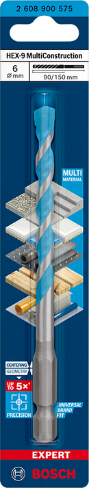 Bosch 2608900575 EXPERT HEX-9 Multi Construction Drill Bit For impact drill/drivers, For rotary drills/drivers, For impact screwdrivers 6 x 90 x 150 mm