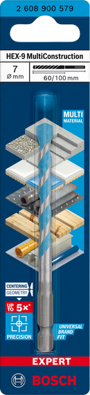 Bosch 2608900579 EXPERT HEX-9 Multi Construction Drill Bit For impact drill/drivers, For rotary drills/drivers, For impact screwdrivers 7 x 60 x 100 mm