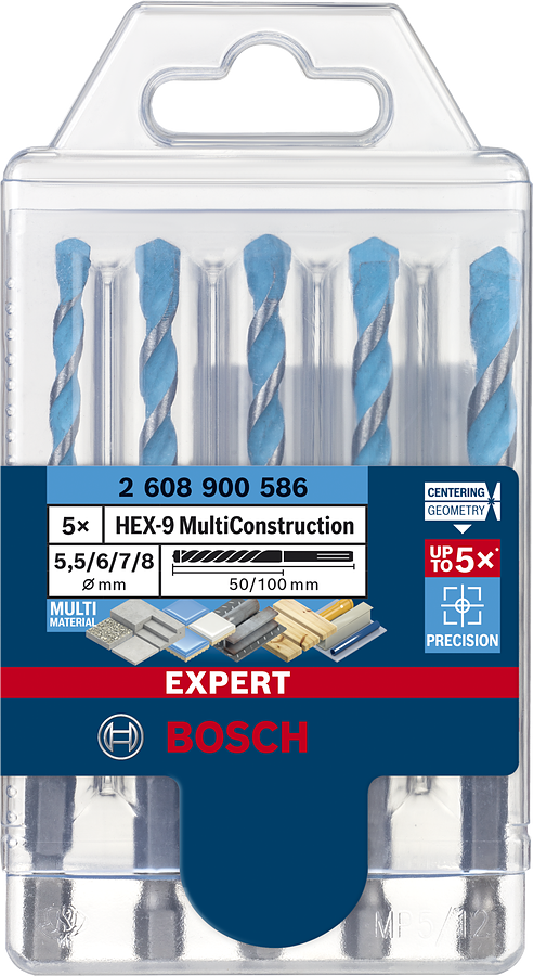 Bosch 2608900586 EXPERT HEX-9 Multi Construction Drill Bit Set For impact drill/drivers, For rotary drills/drivers, For impact screwdrivers 5,5/6/6/7/8 mm 5-pc